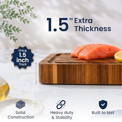 HOMESTEAD Natural End Grain Acacia Wood Cutting Board 23x18 with Juice Groove & Handles