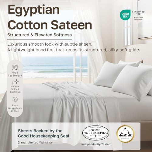 Egyptian Cotton Full Size Bed Sheets - Bright White, Silky Soft, Deep Pockets