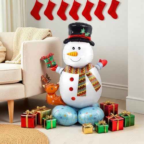 Christmas Balloons for Party Decorations, 1Pcs 48 Inch Giant Snowman Balloon, Self Standing Foil Balloons for Christmas Party Birthday Party Supplies Festive Holiday Celebrations