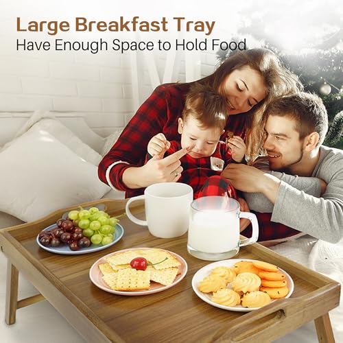 Large Acacia Bed Tray Table with Foldable Legs for Breakfast, Reading, and Laptop Use