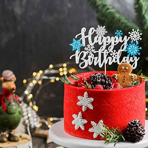 1Pcs Snowflake Happy Birthday Cake Topper Winter Wonderland Frozen Cake Topper Decoration Snowflake Party Supplies Blue