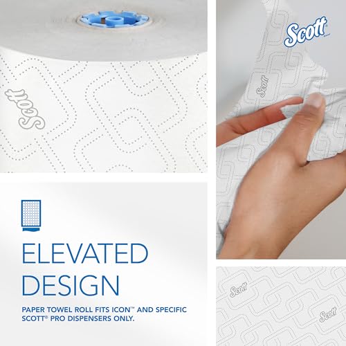 White Scott Pro Hard Roll Paper Towels Bulk 6 Rolls x 700' with Absorbency Pockets