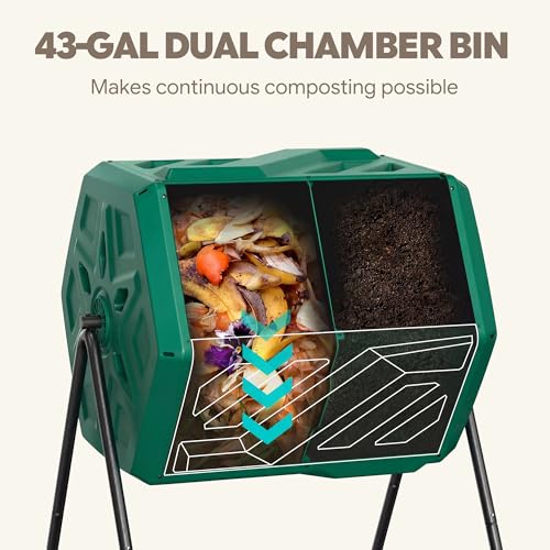43 Gallon Dual Chamber Compost Bin Tumbler for Garden - Green