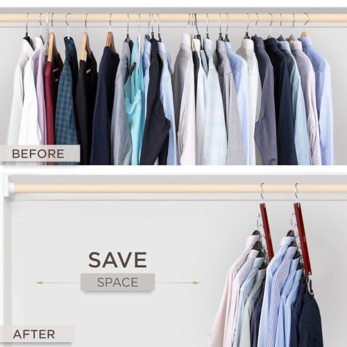 MORALVE Space Saving Closet Hangers 4 Pack - Mahogany Beechwood 6-Tier Shirt Organizer with Swivel Hook