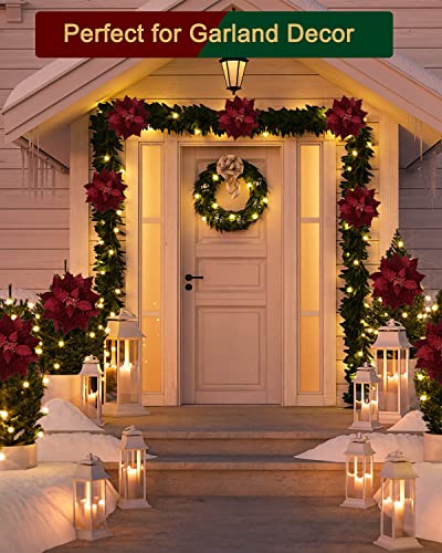 Vensovo 10 Inch Red Christmas Poinsettia Flowers - Set of 6 Holiday Floral Decorations