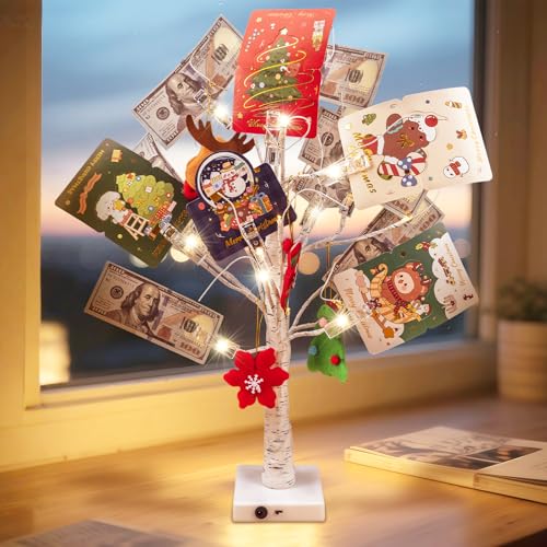 2FT White Birch Tree Gift Holder with LED Lights & Clips for Events