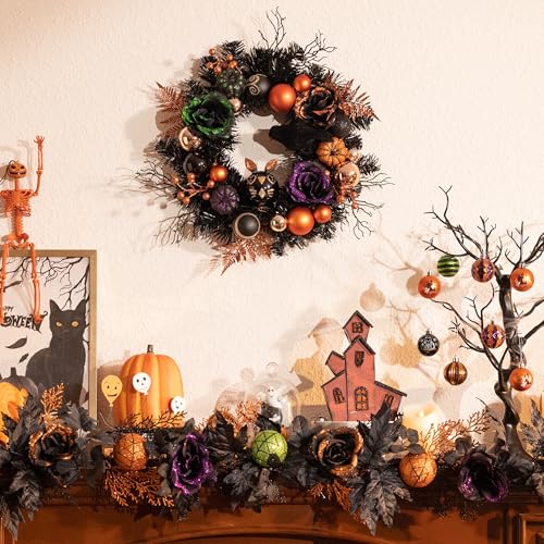 Valery Madelyn 18-Inch Halloween Wreath with Lights and Timer - Front Door Decor