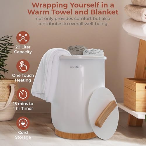 SereneLife White Natural Wood Large Towel Warmer, Spa & Bathroom Luxury Heater