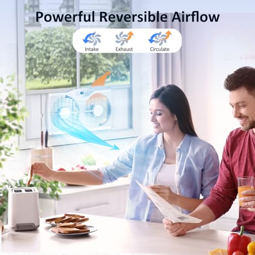 Twin Window Fan with Reversible Airflow, 3-Speed Thermostat Control, Expandable Fit
