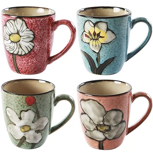 Rockgoldbug 12oz Ceramic Coffee Mug Set - Colorful Porcelain Tea & Espresso Cups, Microwave & Dishwasher Safe, Includes Red, Blue, Green, Pink
