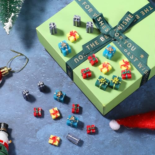 50Pcs Miniature Resin Christmas Gift Box Ornaments for DIY Crafts & Tree Decoration