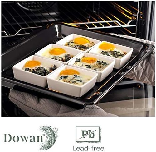 DOWAN Ramekins - 6 Oz Square Porcelain Dessert & Appetizer Bowls Set of 6 | Oven Safe & Durable
