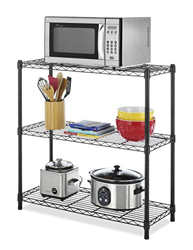 Whitmor 3-Tier Black Metal Shelving Unit, 36"L x 14"W x 36"H, Adjustable Wire Storage