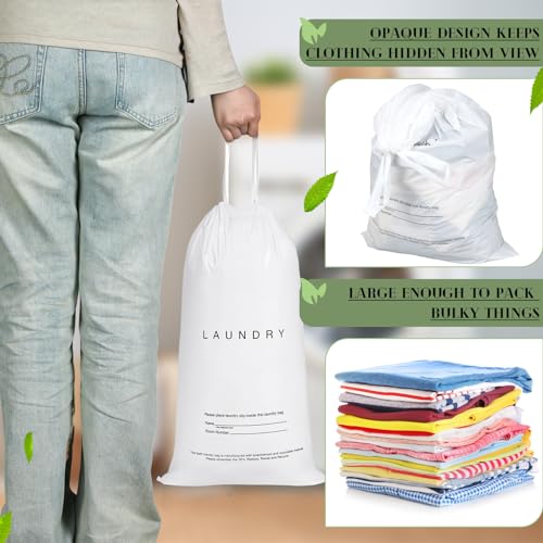 500 Pack Disposable Hotel Laundry Bags with Drawstring – 14x24 Inch Bulk Plastic Laundry Bags