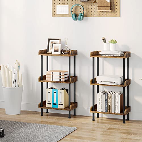 Hosfais Rustic Brown 3-Tier Small Wooden Bookcase - Safe Edge Protection