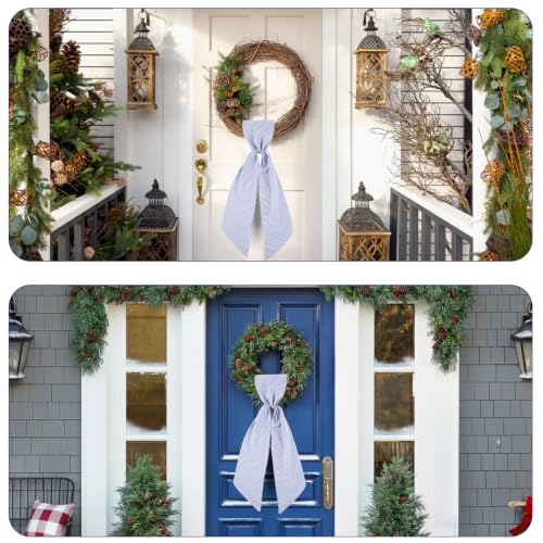Blue Stripe Wreath Sash for Front Door DIY Embroidery 5"x54" - Fucibt