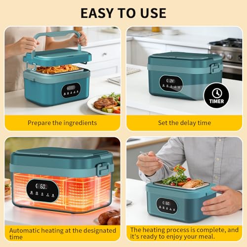 Mishelone Blue Cordless Heated Lunch Box with 5-Side Circulating Heating & Large Capacity