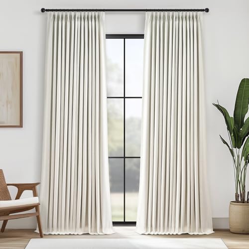 Blackout Linen Curtains 96 Inch Long 2 Panel Set Natural Beige Ivory - Pack of 2