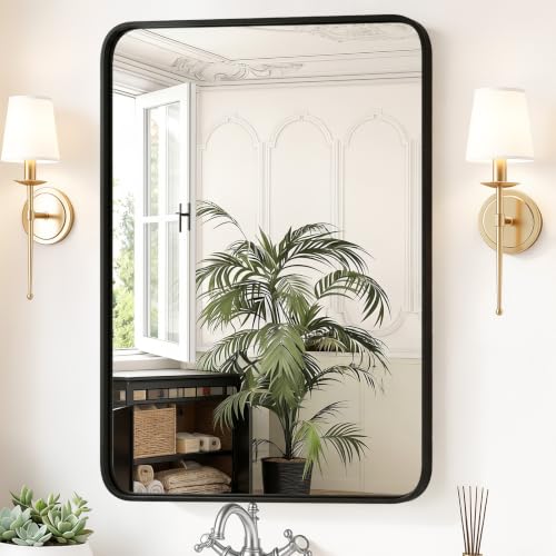 Sweetcrispy Black Bathroom Wall Mirror 40x30 Inch Over Sink Shatterproof