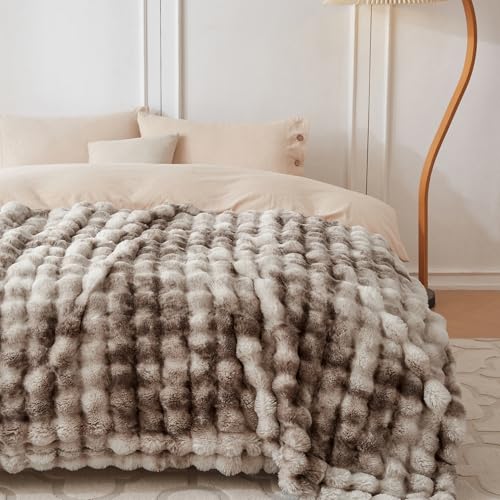 Bubble Faux Fur Throw Blanket - Tie-dye Brown, 60x80 Inches