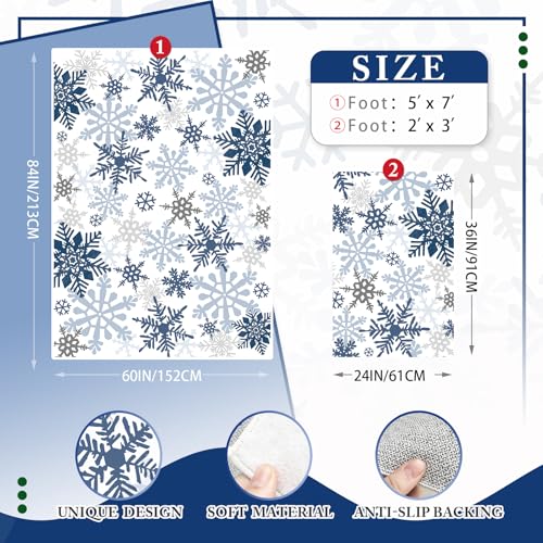 Livcoz Blue Snowflake Washable Area Rug 5x7 Ft - Winter Home Decor, Non-Slip