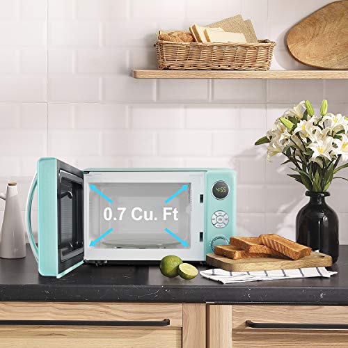 Retro Microwave Oven 0.7 Cu Ft 700W with LED Light & Child Lock - Surf Green