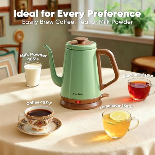DmofwHi Green 1.0L Stainless Steel Electric Gooseneck Kettle for Pour Over Coffee & Tea