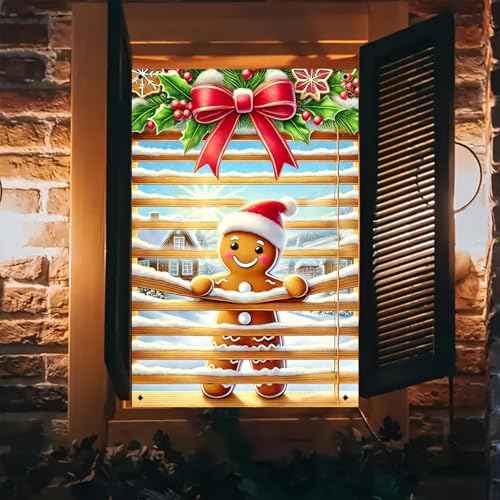 Christmas Window Cover 31x47 Inch Gingerbread Boy Window Decoration Holiday Backdrop Indoor Banner Kids Room Xmas Display Poster