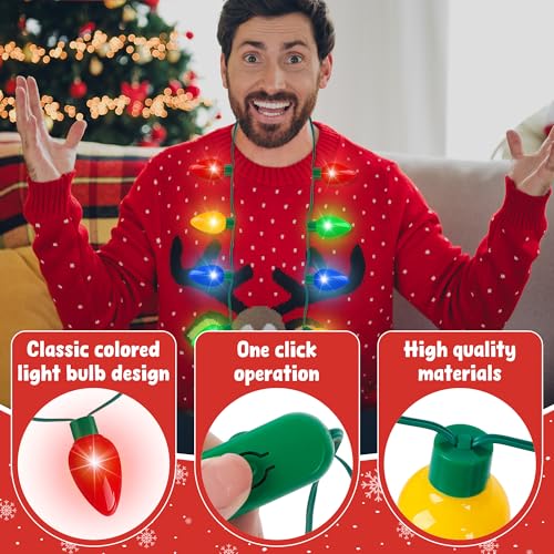 3PCS Christmas Light Necklace, Colorful Glowing Necklace with 9 LED