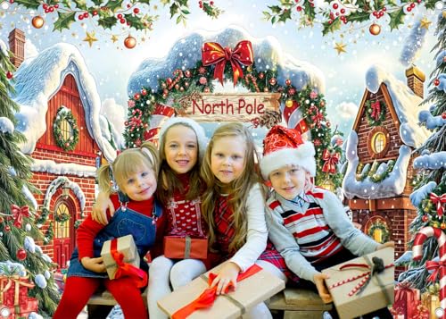 10x8ft North Pole Christmas Backdrop Banner – Vinyl Photo Backdrop (3.0m x 2.4m) BINQOO