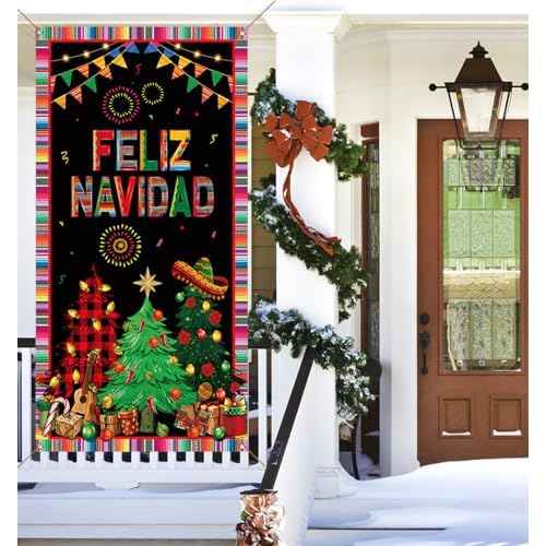 Nepnuser Feliz Navidad Door Cover Mexican Christmas Decoration Xmas Winter Holiday Party Decor Home Backdrop Door Hanging Banner