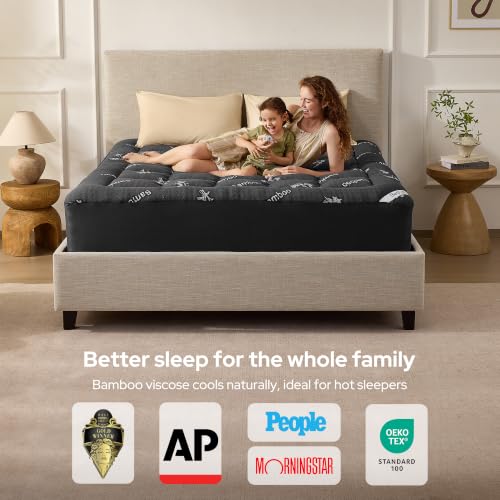 Full Size Mattress Topper - Thick Soft Pillow Top with Deep Pocket - Dark Gray 2