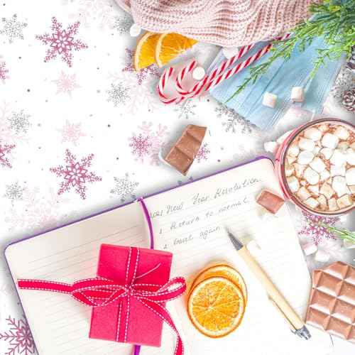 4PCS Christmas Snowflake Tablecloth Xmas Party Table Cover Pink Snowflake Table Cloth Christmas Theme Party Decorations Winter Holiday Supply 51X86IN