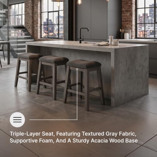 Gray Counter Height Stools Set of 2 - Backless Dining Bar Stools