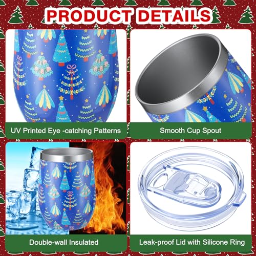 Sliner 12-Pack Christmas Wine Tumblers with Lids & Straws Snowy