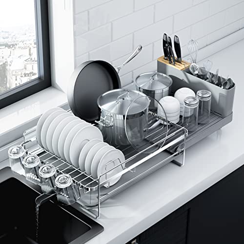 Extendable Dish Drying Rack - Silver, Adjustable 19.2-26.7 Inches, Rustproof Kitchen Organizer - Variation of Standard / Silver
