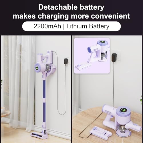 Cordless Stick Vacuum Cleaner with 30KPa Suction, 40Min Runtime - Purple-w15