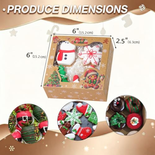 24 Pack Brown Christmas Cookie Gift Boxes with Holiday Prints, 6x6x2.5" - JCXGRVC