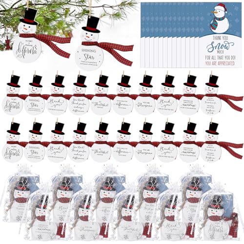 Vercraft 40-Pack Christmas Coworker Snowman Ornaments with Thank You Cards - Holiday Office Gifts