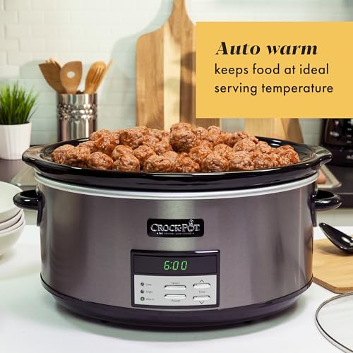 8-Quart Programmable Slow Cooker with Auto Warm - Black Stainless Steel