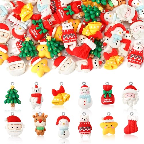 Augshy Christmas Resin Charms for Jewelry Making - 64 Pcs DIY Pendants & Accessories