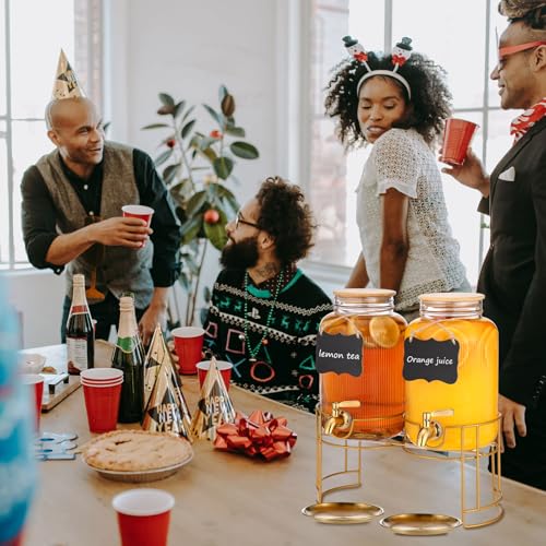 1 Gallon Glass Drink Dispenser with Stand & Spigot for Parties and Events