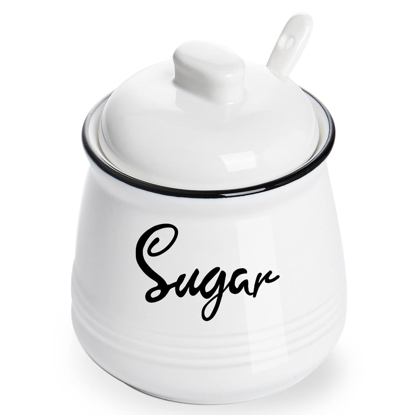 HAOTOP Farmhouse Porcelain Sugar Bowl with Lid and Spoon 12oz,Easy to Clean (White)