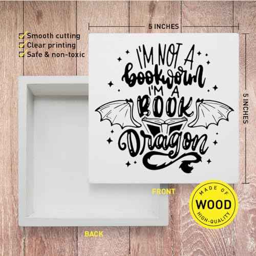 Book Lover Decor Wooden Box Sign, Reader Bookworm Bookish Desk Decoration Home Bedroom Office Bookshelf Decor, I'm A Book Dragon, Book Lover Nerd Librarian Gifts for Teens Women Men, White