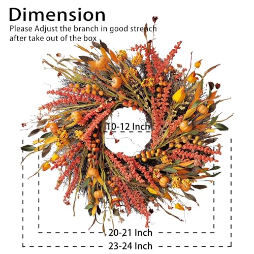 24 Inch Fall Harvest Wreath for Front Door Autumn Thanksgiving Decor