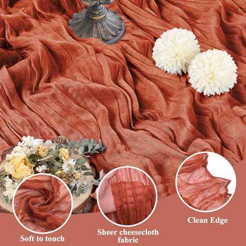 Asee'm Cheesecloth Table Runner 120 Inches Long Terracotta Boho Gauze Cheese Cloth Runner 10FT Rustic Sheer Fall Table Runners for Thanksgiving Christmas Wedding Party Baby Shower Decoration