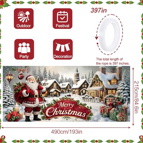 THISFIND 16x7 Ft Santa Christmas Village Banner for Garage Door Display - Holiday Yard Decor