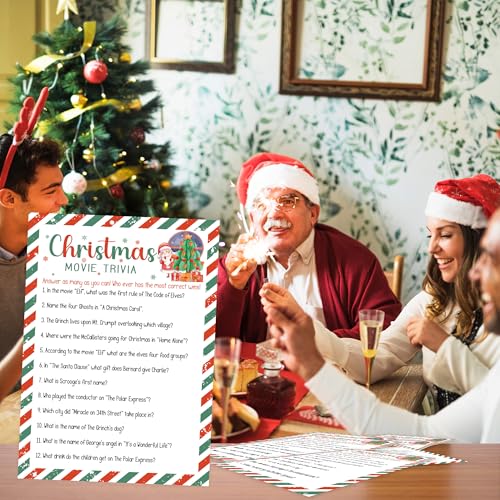 UHADRE 2-in-1 Christmas Games: Movie Trivia & Finish the Lyrics (30 Cards, Double-Sided)