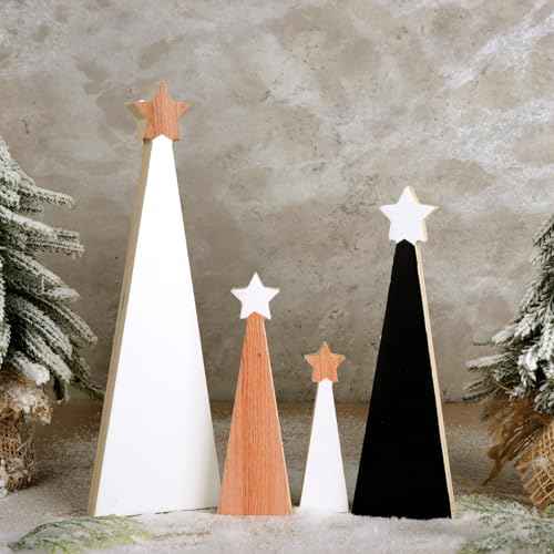 Christmas Wooden Christmas Tree, 4pcs Wooden Christmas Tree Tabletop Ornaments for Christmas Decor, Christmas Decorations for Home Office Farmhouse Centerpieces Original