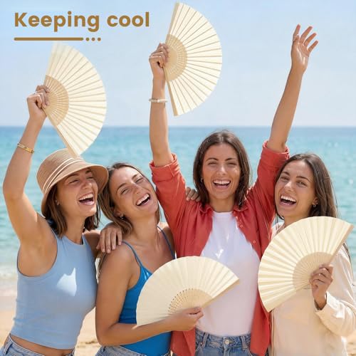 White Paper Fans Set of 60 for Weddings and Events - Foldable Handheld Fans